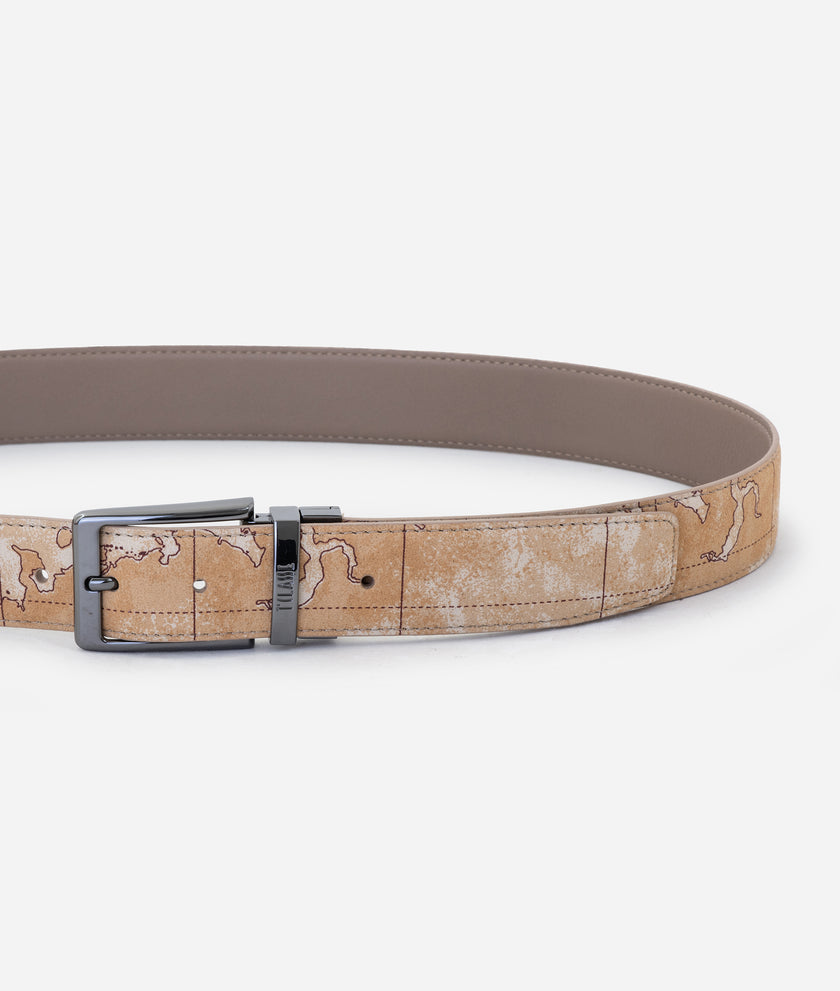 Cintura reversibile in pelle ed eco nabuk Geo Classic Daino